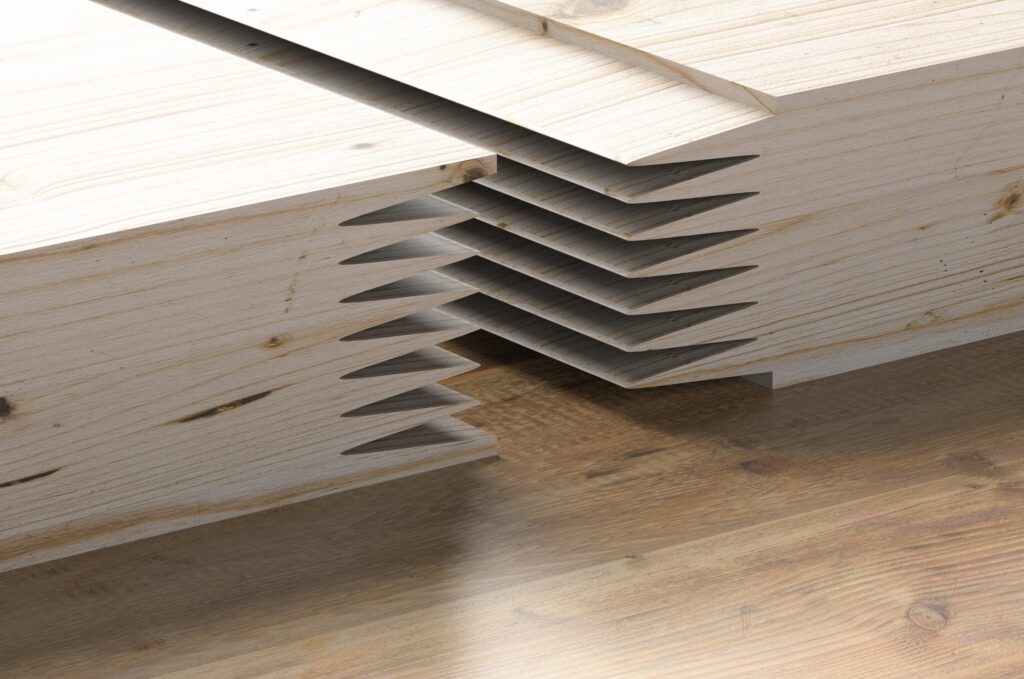 Precision-cut Southern Yellow Pine finger-jointed studs produced by a family-owned lumber manufacturer.