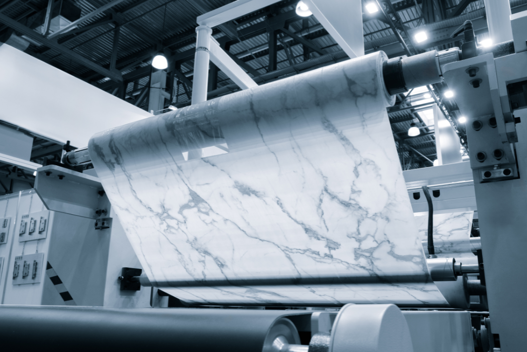 Roto-gravure printing and lamination equipment used in manufacturing specialty decorative and industrial films.